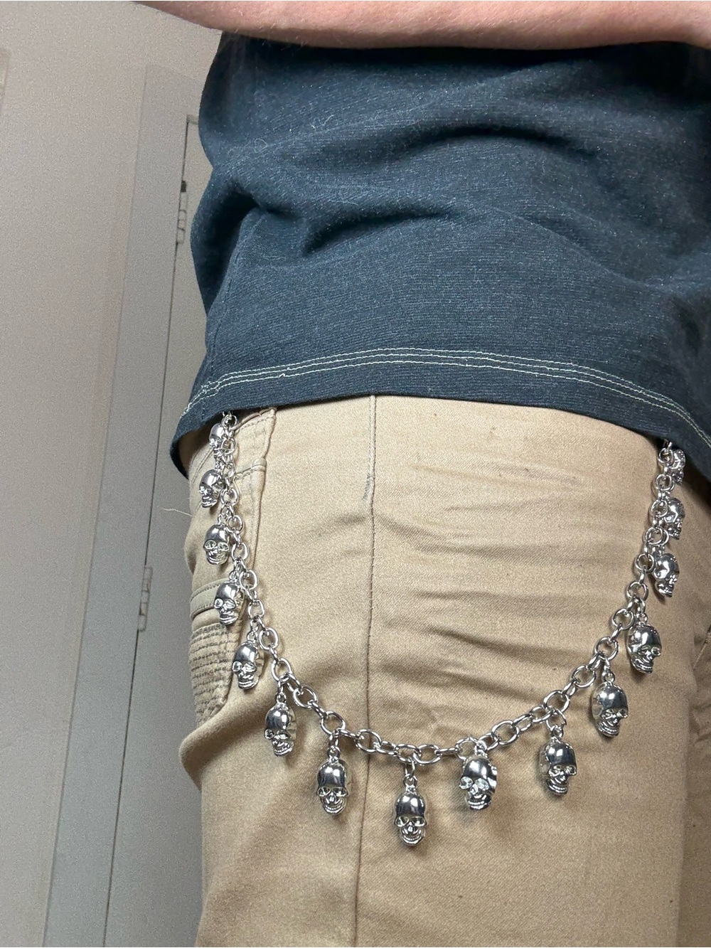 Silver Skull Charm Chain Belt - Men's Silver Accessory